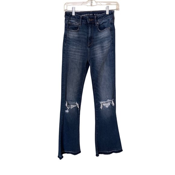 American Eagle Highest Rise Flare Jeans Super Stretch  Sz 0 - Picture 1 of 12